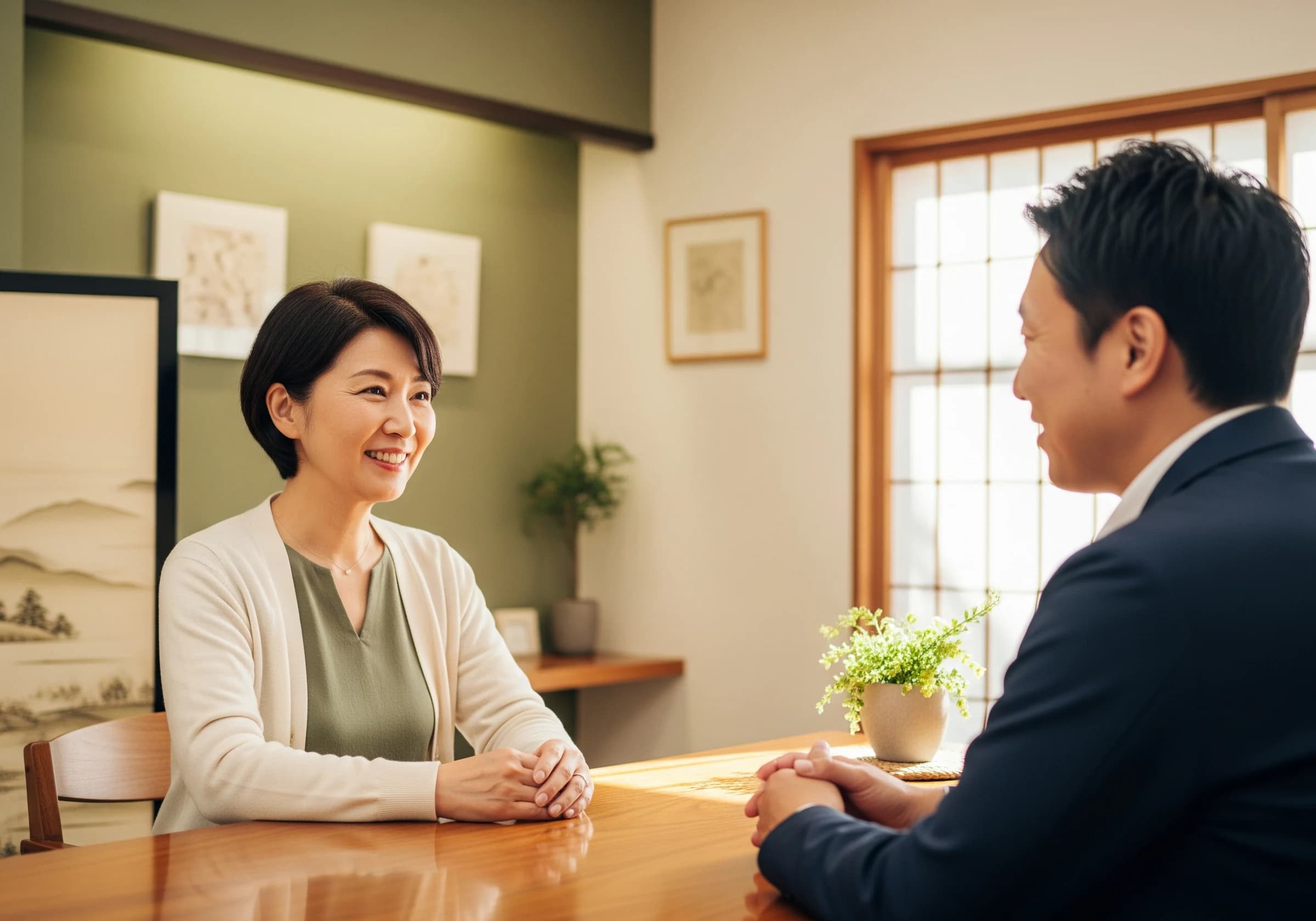 無料相談で談笑する二人